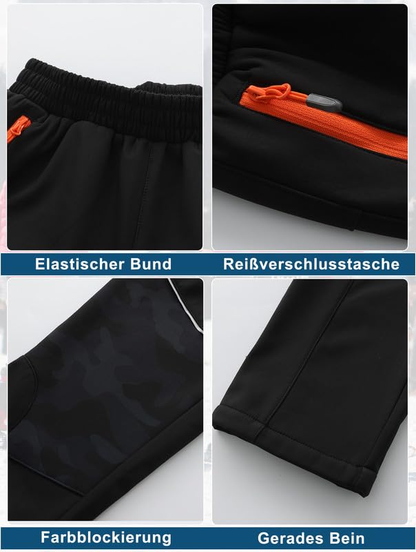 Zzkouine Pantaloni Sci Bambino Pantaloni Trekking Softshell da Neve, Impermeabili e Anti Vento Pantalone Bambini con Fodera in Pile