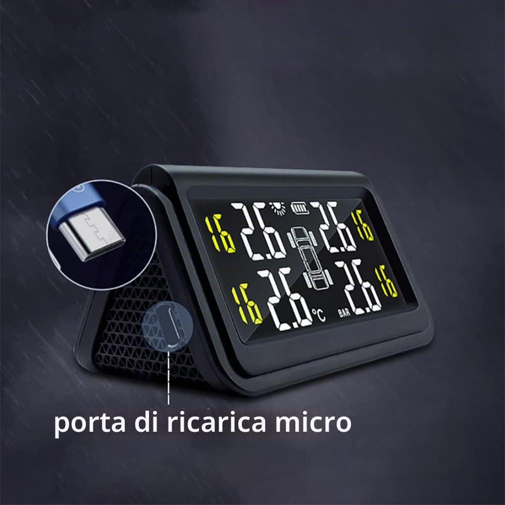 Sistema di monitoraggio della pressione dei pneumatici di Baceyong; schermo LCD con 4 sensori esterni; TPMS solare impermeabile e senza fili