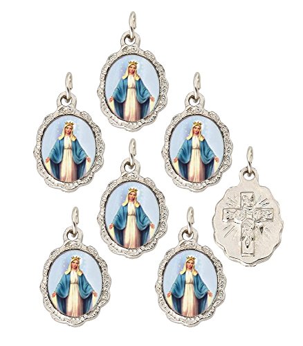 Catholica Shop Catholic Religious Wear Our Lady of Grace Silver Tone Small Medal Pendant - Lot of 6