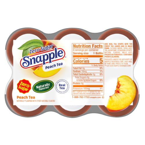 Image of Snapple Zero Sugar Peach Tea, 16 fl oz recycled plastic bottle, 6 pack