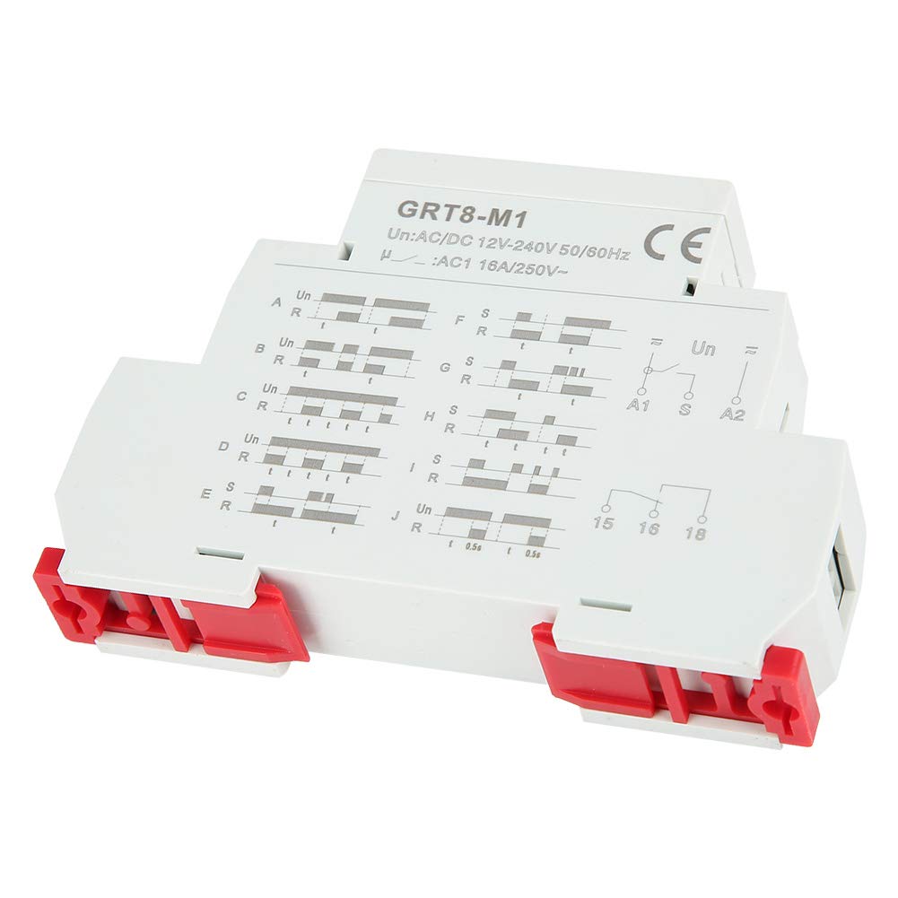 Jadeshay Relais Temporisé 12V GRT8-M1 Relais Temporisé Multifonctionnel avec 10 Fonctions Montage sur Rail DIN AC/DC 12V ~ 240V