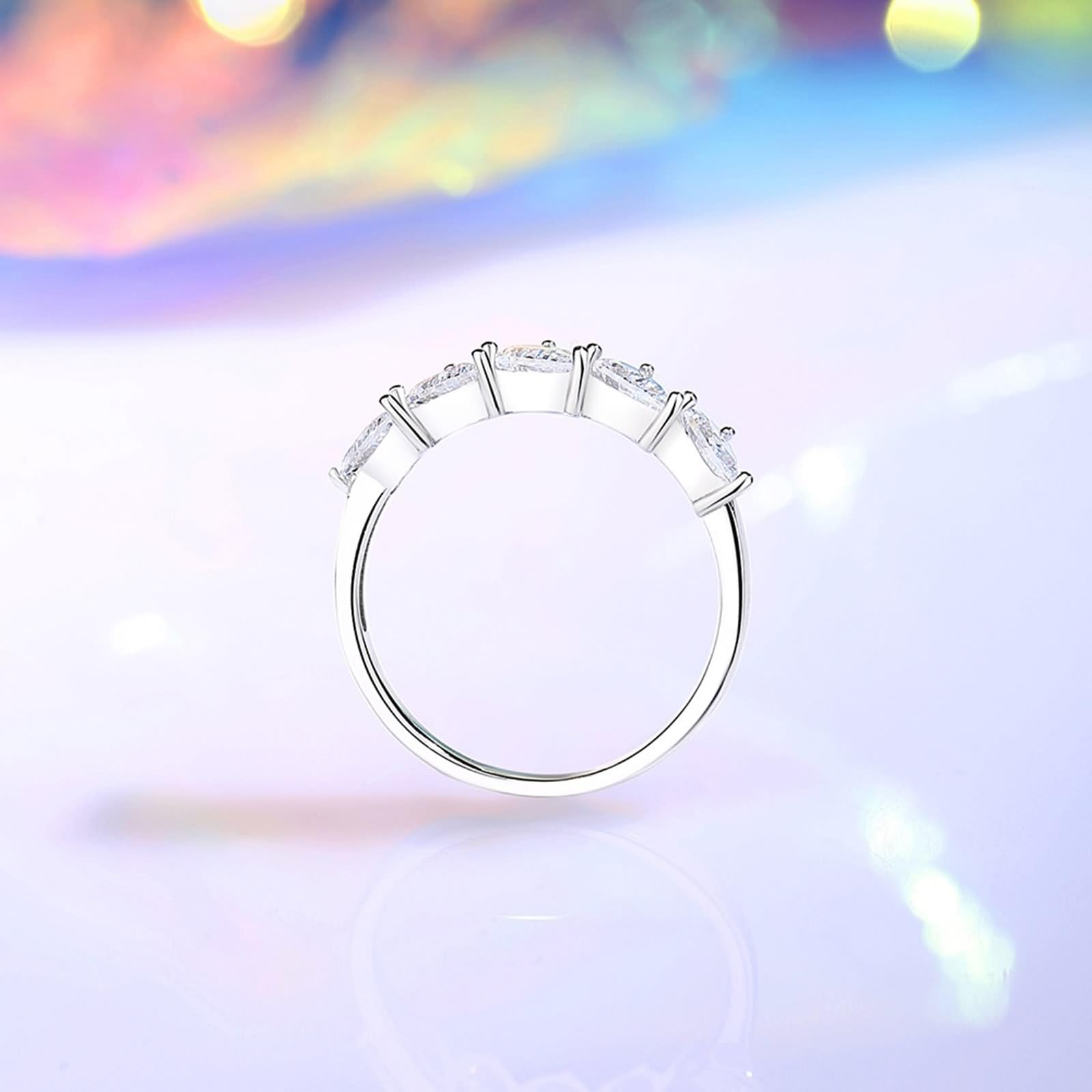 Anillo de Matrimonio para mujer, juego de anillos de boda de 4 x 6 mm, moissanita, oro blanco/platino 950