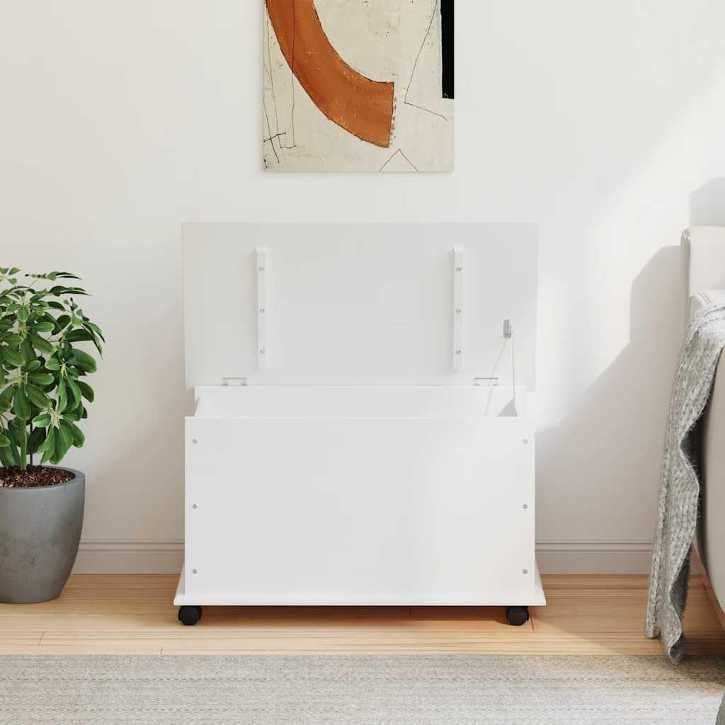 Truhe Mit Rollen ALTA Weiss 73x39,5x43 cm Massivholz Kiefer | 70 Liter Fassungsvermögen, Scharnierdeckel, Leichtgängige Rollen, Pflegeleicht mit feuchtem Tuch