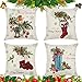 4 Pezzi Christmas Fodere per Cuscini,Federa Natalizia in Cotone e Lino,Cuscini Natalizia per Divano,Fodere per Cuscini Natale,Copricuscini Natalizi 45x45 cm