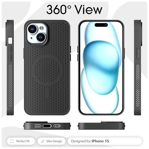 Image of Pikkme Back Cover for iPhone 15 | Honeycomb Cooling Design | Silicone Heat Dissipation | Mag-Safe Compatible | Shockproof Camera Protection Bumper Case (Black)