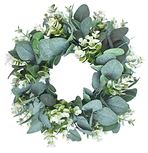 GRBAMBI Artificial Eucalyptus Wreath 12Inch Fabric Eucalyptus Leave Wreath Round Green Wreath for Farmhouse Wall Window Decor