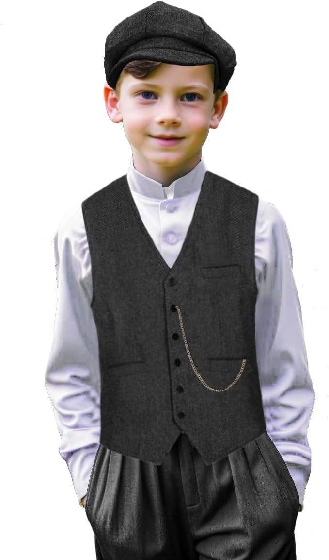 Kids 1920s Costume for Boys Vest Hat Accessories Set Party Cosplay 3-14 Years