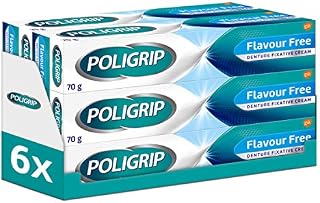 Poligrip Denture Adhesive, Fixative Cream to Secure Dentures, False Teeth And Partials, Flavour Free, Multipack, 70 g, Pack of 6