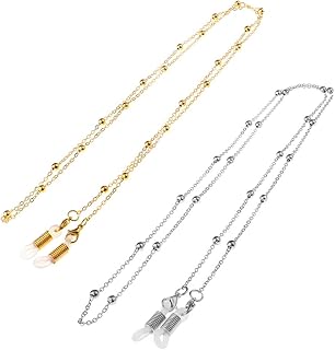 سوار خرز بسلسلة حامل النظارة من جريسلايف، 2 قطعة في العبوة، لون ذهبي وردي وفضي, كما هو موضح في الصورة