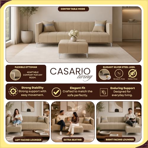Image of Solomon 4 Seater L Shape Sofa Set with Movable Ottoman | Flexible Left or Right Layout | Luxe Velvet Suede Fabric | Comfortable Seating | Modern Sofa for Living Room - Beige