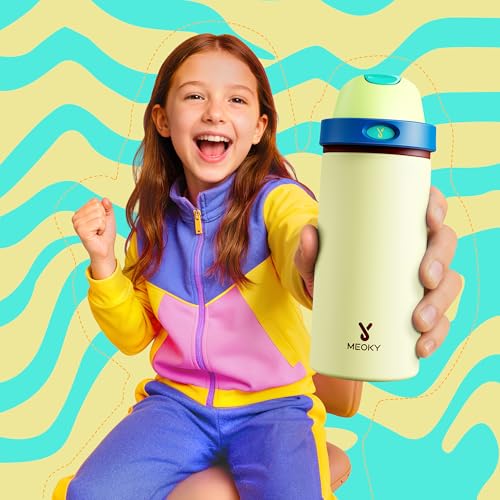 Image of 18 oz Insulated Water Bottle for Teens: Meoky Kids Water Bottle with 2-in-1 Straw and Spout Lid - Leak Proof, Cold for 24 Hours, BPA-Free for Boys Girls School Sports, Buttercup