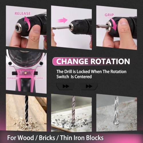 Image of KingTool 276-Piece Tool Set Kit with 12V Cordless Power Drill (Pink)