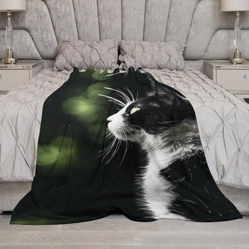 Couverture chat noir et blanc plaid chaud pour frissons sur canapé - 6