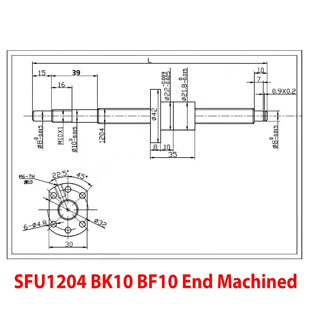 GTPBAO SFU1204 zwijana śruba kulowa, gwint prawy BK10 BF10, gwint obrabiany z kołnierzem 22 mm, nakrętka kulowa do ruchu maszyny CNC (500 mm)