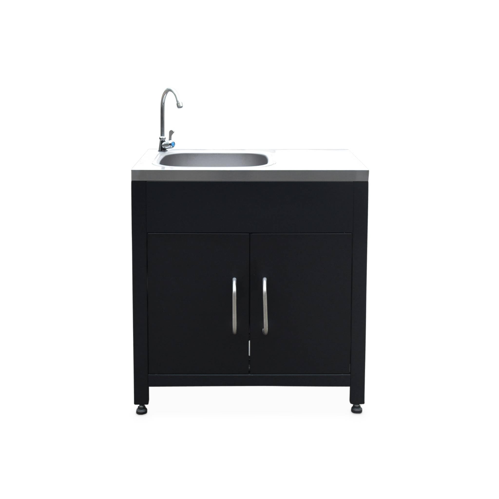 sweeek - Cocina exterior de acero con fregadero de 80cm, Grimaud, Negro, 52.5x80x114 cm