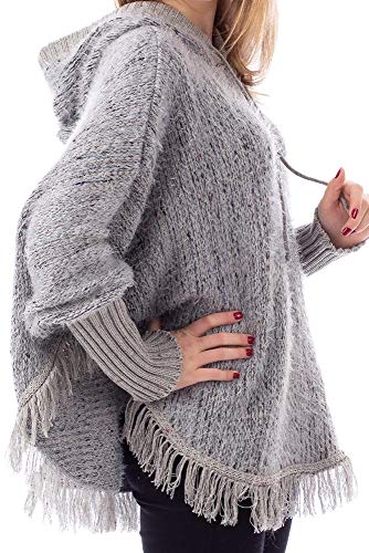 Poncho de tricô grosso efeito pluma Sumaré 31170 - Cinza