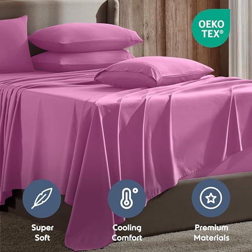 Image of Nestl Extra Deep Full Sheet Set - 6 Piece Breathable & Cooling Sheets - Hotel Luxury Bedding Set w /18-24 Inch Extra Deep Pockets - Easy & Secure Fit - Super Soft, Wrinkle Free & Comfy - Light Pink