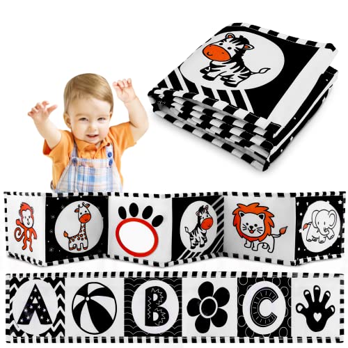 Image of laplaisir Black and White Book for Baby Baby Soft Cloth Book High Contrast Newborn Crinkle Book for Visal Stimulation Infants Tummy Time Sensory Toys (Animal & Alphabet)