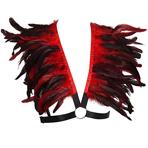 Feathers epaulets Men's body harness Top chest strap Punk gothic Stretchy fabric Adjustable size belt Burning Man4