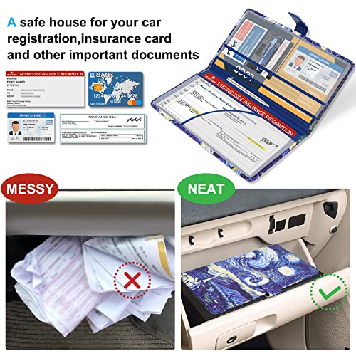 Dmluna Car Registration And Insurance Holder, Leather Vehicle Card Document Glove Box Organizer, Auto Truck Compartment Accessories For Essential Information, Driver License Cards, Starry Night #TOP4