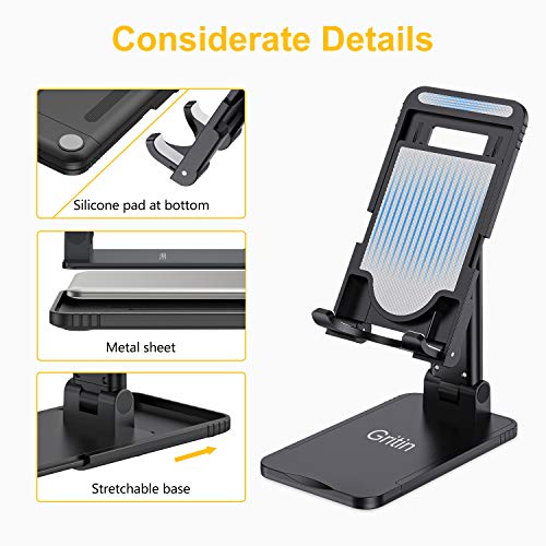 Gritin Verstellbar Tablet Ständer Tisch Tablet Halter, Faltbar Tabletständer Aluminium Handy Ständer Schreibtisch Super Stabil für neu iPad 12,9, 11, Air, Mini und Allen 4–12.9" Tablets & Handys – Bild 6