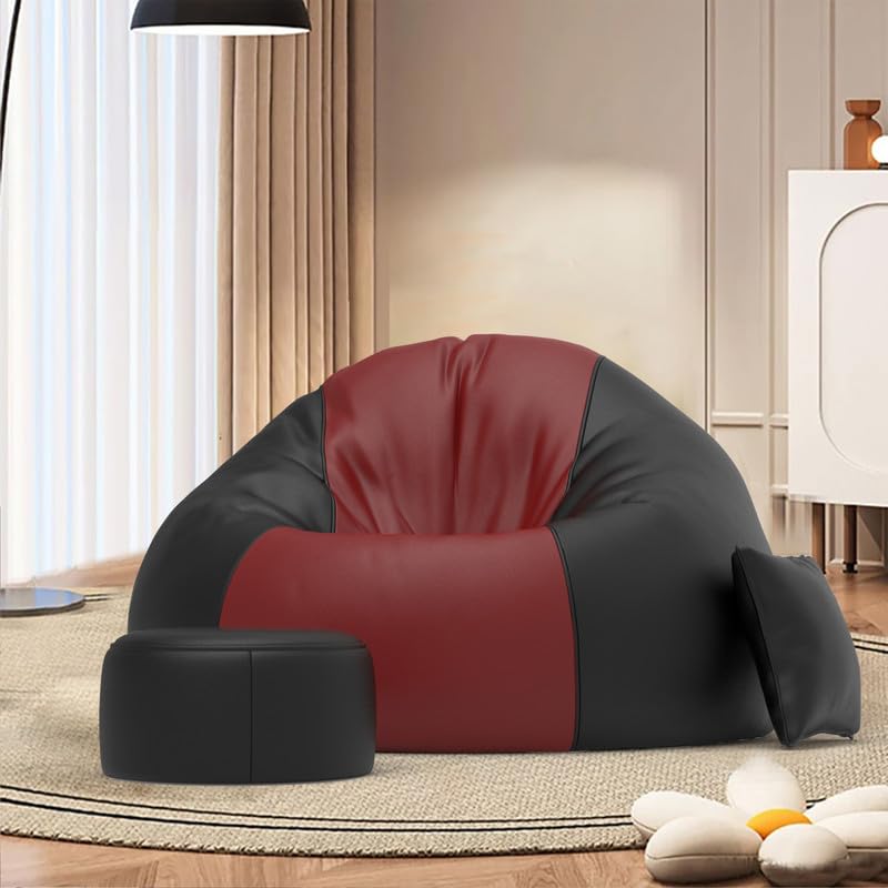 Image of Biggie Bean Bag Chair 4XL with Beans Filled-Duo Pop Sofa-Two Tone One Vibe-Crafted for Comfort-Styled for Elegance with Free Cushion & Footrest (Matching Color : Sofa, Maroon Black)