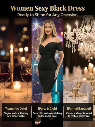 Image of Ekaliy Women's Sexy Off The Shoulder Midi Dress Ruched Bodycon Dresses