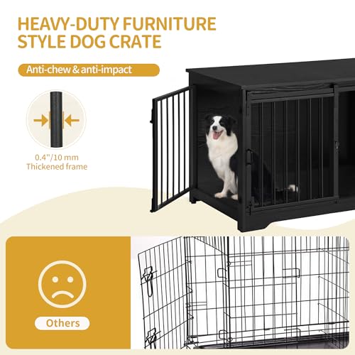 394-Heavy-Duty-Dog-Crate-Furniture-with-Barn-Door-Wood-Indoor-Dog-Crate-Kennel-for-SmallMediumLarge-Dogs-End-Side-Table-TV-Stand-Black-DFC02304B 394 Heavy Duty Dog Crate Furniture with Barn Door Wood Indoor Dog Crate Kennel for SmallMediumLarge Dogs End Side Table TV Stand Black DFC02304B