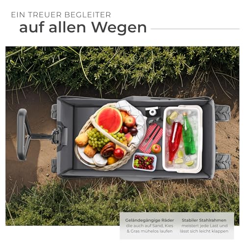 tectake® Faltbarer Bollerwagen, klappbarer Bollerwagen, extra breite Gummireifen, als Einkaufstrolley, Transportwagen, Strandwagen, faltbar und klappbar mit einem Griff, Klappbollerwagen - grau – Bild 4