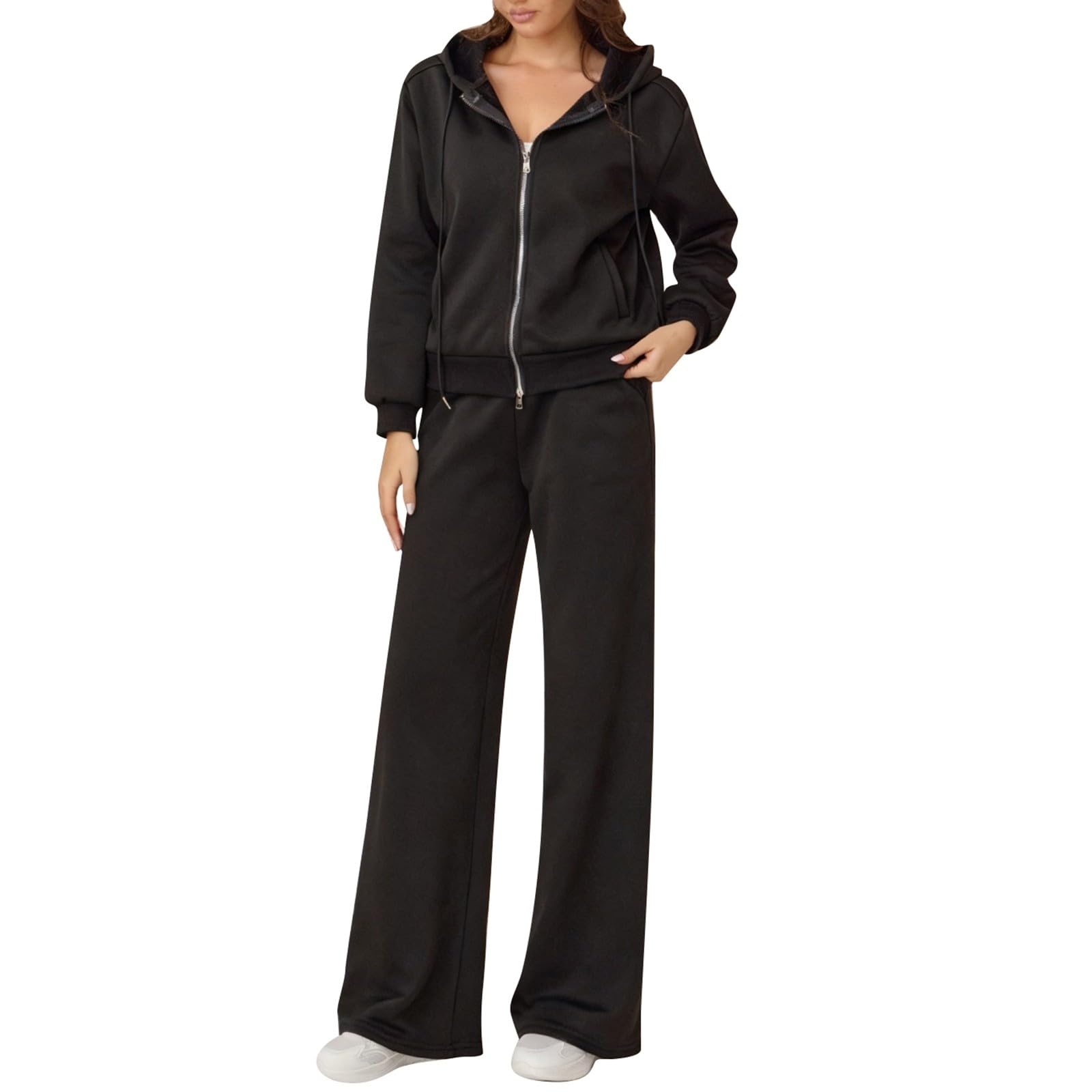 Generico Completo Donna Felpa E Pantaloni,Tuta Sportiva In Pile Con Cappuccio E Due Cerniere Pantaloni Larghi Con Tasche Per Un Abbigliamento Sportivo Comodo E Per Tutti I Giorni