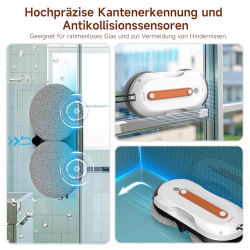 AlfaBot X7 Pro Fensterputzroboter, Intelligenter Fensterputz-Roboter Beidseitige • Sprühfunktion • Großer Wassertank • Streifenfreie Reinigung für Glas, Fliesen & Glatte Oberflächen – Bild 6