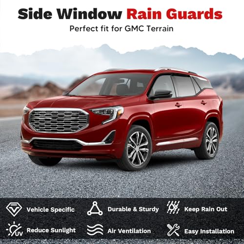 Image of Canvcle Terrain Rain Guards - Window Visors for GMC Terrain 2018-2024, Outside-Mount Tape-On Side Window Wind Deflectors for GMC Terrain Accessories, Vent Visors Shades Rainproof Black 4PCS