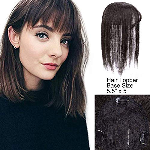 AISI HAIR Top Crown Closure Clip in Crown Topper with Bangs 100% Human Hair Topper Clip in Bangs with Scalp for Women …
