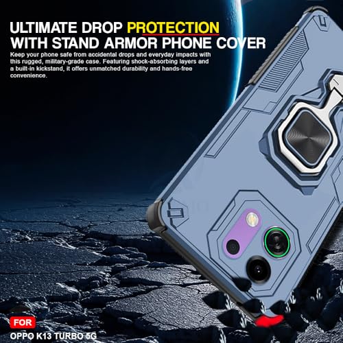 Image of AESTMO Armor Back Cover for Oppo K13 Turbo /Turbo Pro 5G | Ring Holder & Kickstand & Camera Protection in-Built | 360 Degree Protection Back Case Cover (Blue)