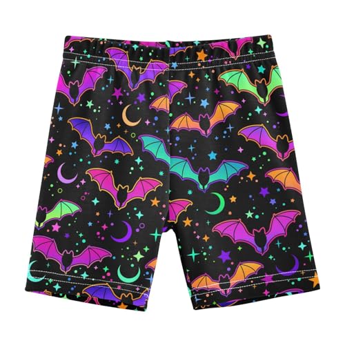 JHKKU Girls Halloween Colorful Bats Shorts Cotton Cartwheel Bike Kids Biker Under Dress Dance Short Girl Clothes 10Y