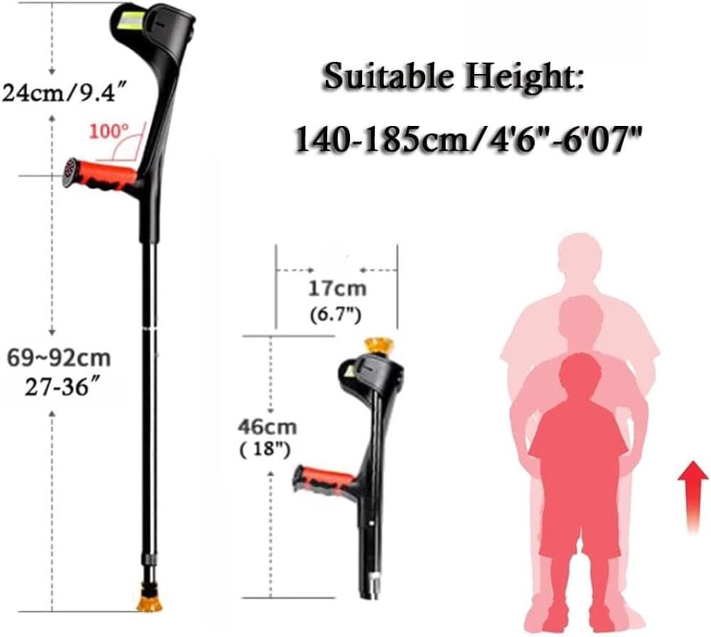 1 par de muletas de antebrazo de altura ajustable, soportes plegables ligeros para caminar, muletas ergonómicas para adultos, hombres y mujeres