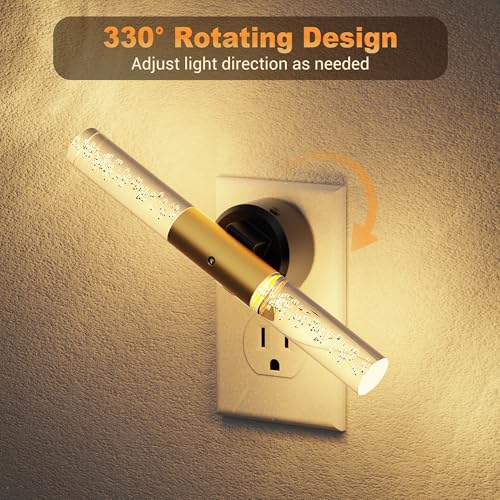 Image of JandCase Night Light Rotating, 2 Pack Night Lights Plug into Wall, 3000K Acrylic Bubble Soft Light with Auto Light Sensor, 0-100LM Adjustable Brightness for Bedroom Bathroom Hallway