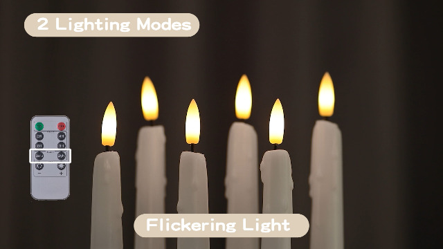 FREEPOWER Flameless Taper Candles – Real Wax, LED, 9.84" Tall With Remote & Timer, Set Of 6 (White)