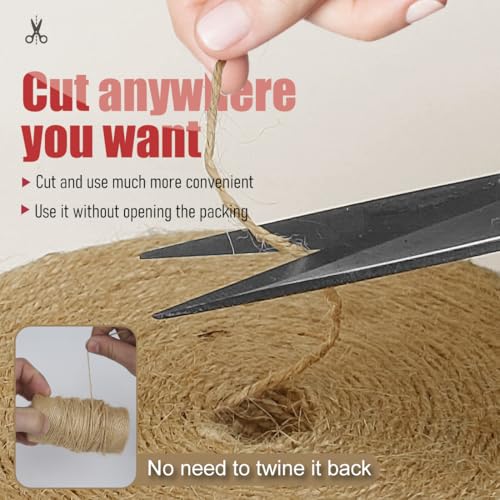 Image of PerkHomy 1800 Feet Natural Jute Twine Long Twine String for Crafts Gift Wrapping Packing Gardening Crochet Knitting Macrame Decor (Brown 600feet Flat) (Pack of 3)