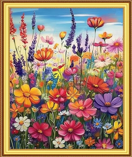 Image of Foxnyart Stamped Cross Stitch Kits Full Range of Embroidery Needlework Starter Kits for Beginners Adults 11CT Embroidery Patterns Art Crafts DIY Needlepoint Kit-Flower Scenery 16x20 inchs