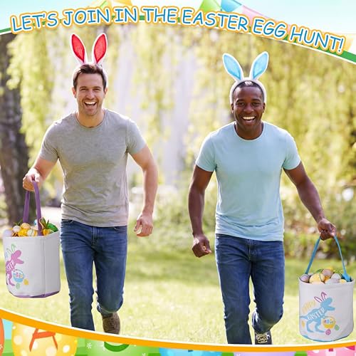 Image of 6 Pcs Canvas Easter Basket with Handle Dinosaur Bucket Bags Bulk Fabric Eggs Hunt Totes for Party Supplies Easter Candy Gifts Storage Favors