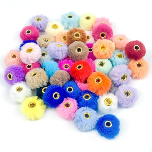 50 Pcs Fluffy Faux Fur Pom Beads Mlticolor Fuzzy Spacers Beads Soft Puff Bead for Pens Earrings Bracelets Jewelry Making Keychains DIY Crafts Projects