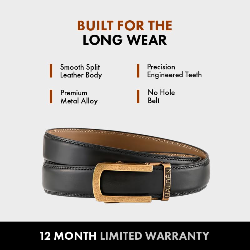 Image of HALDEN BURLEY Belts For Men Leather Original (Free Size Fits Up to 44 Inch Waist) Ratchet Straps, Unique Magnetic Auto-lock Buckle Belt For Man