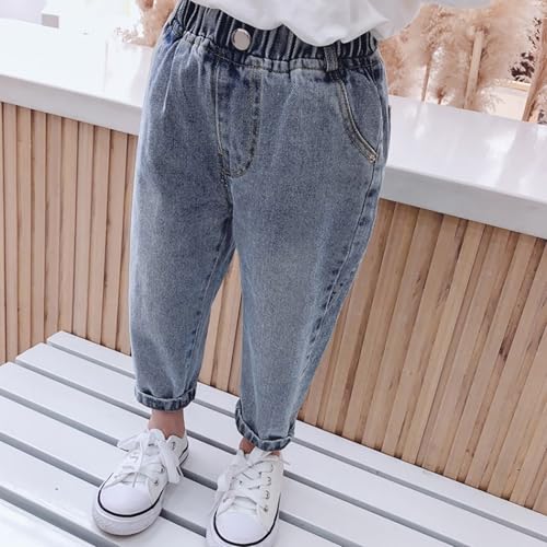 Kids Girls Stretchy Straight Jeans Washed Elastic High Waist Denim Pants Stylish Slim Fit Trousers for Toddler Girls3