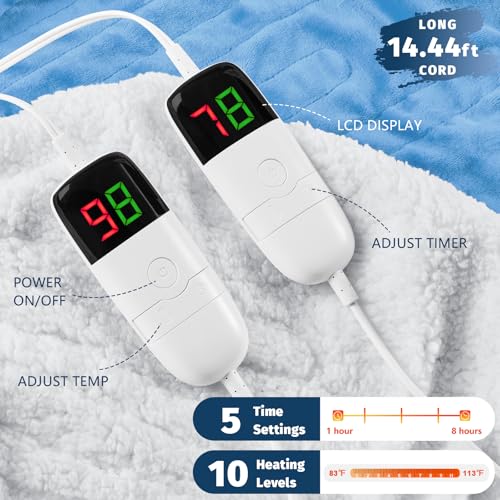 BOMOVA Heated Electric Blanket Full Size - 72" x 84" Heating Blanket with 10 Heating Levels & 8 Hours Auto Off, Warm Flannel Blanket with Over-Heat Protection, for Women, ETL & FCC Certified