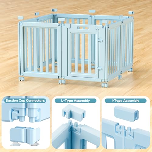 Image of Dog Playpen Indoor,Puppy Playpen,Blue 23.6 inch H,8 Panels | Dog Play Pen Indoors with Open View,Tool-Free Setup,Multi-Shape Setup,Dog Pen for Dogs,Cats & Puppies