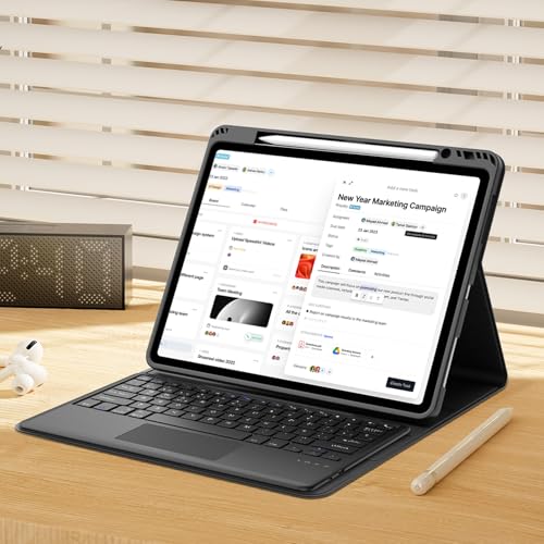 IVEOPPE Teclado iPad Air 13 Pulgadas (M3 2025/M2 2024) con Touchpad, Funda Cover Teclado Trackpad Español Ñ Bluetooth Desmontable para iPad Air 13 2024/2025, Negro