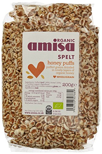 Amisa Organic Spelt Puffs with Honey 200g, Pack of 6 - High Fibre, Nutrient-Rich Cereal