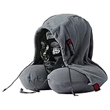 GRAND TRUNK Hooded Travel Pillow - Memory Foam Neck Support with Light-Blocking Hood & Carry Bag for Airplane & Car Travel (Slate Grey)