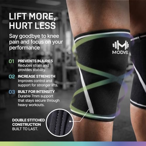 Image of Modvel 7mm Neoprene Knee Sleeves for Men & Women Weightlifting & Powerlifting - Compression Knee Sleeve Support for Squats, Gym, Training - USPA, IPL Approved - Small Black /white (Pair)